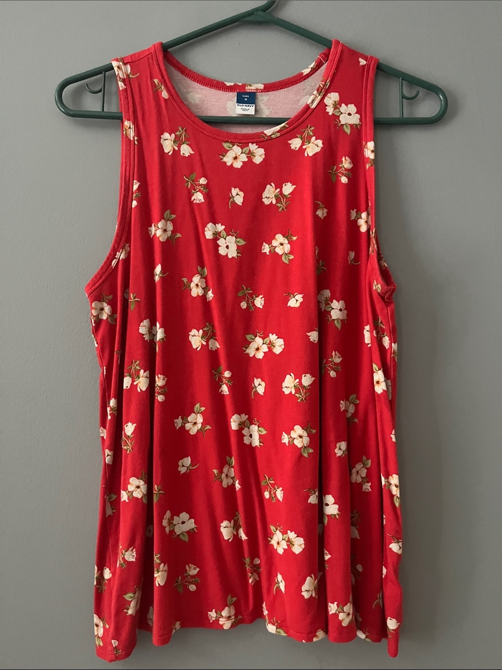 Old Navy Red Floral Swing Tank - Ivory Flower Print